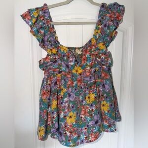 Entro Multicolor Floral Ruffle Blouse